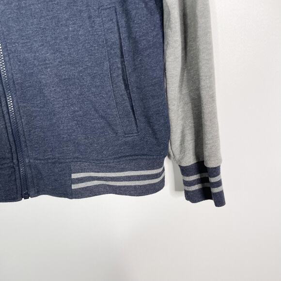 Gap Mens Small S Blue Gray Knit Bomber Jacket Full Zip Stripe Ribbed Hem Cuff - Picture 5 of 8